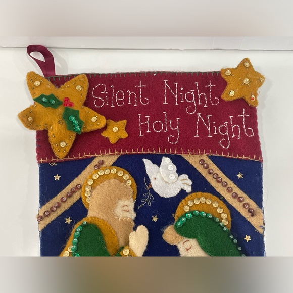 Bucilla 18” Felt Christmas Stocking “Silent Night” 85173 Nativity Completed - Picture 2 of 8